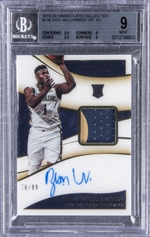 2019-20 Panini Immaculate Zion Williamson Jersey Signed Rookie Card (#76/99) - BGS MINT 9/BGS 9